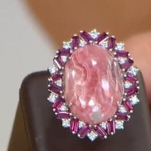 Rarities Carol Brodie Sterling Silver Rhodochrosite & Rhodolite Ring 7 NWOT